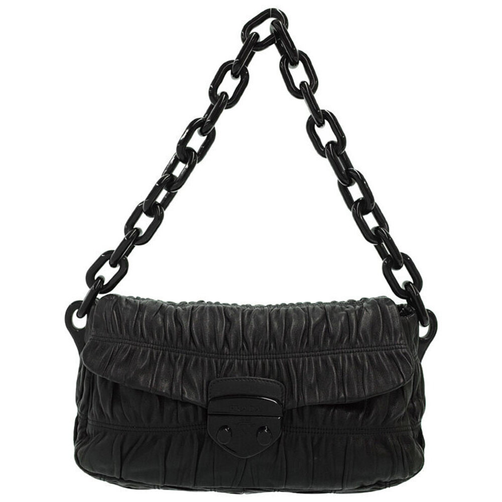 Prada Nappa Gaufre Chain Shoulder Bag black leather prominent chain